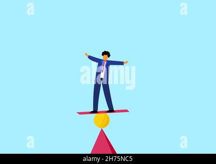 A business man balancing life in critical position and managing risk Stock Vector
