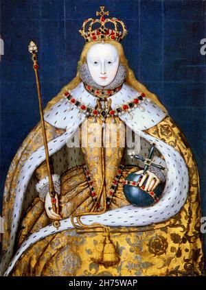 Queen Elizabeth the First of England - Painted between 1600 and 1610 this is a copy of the lost original of c.1559 Stock Photo