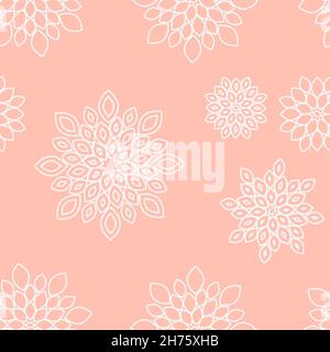 Peach Color Tile Floral Repeat Pattern Background Stock Vector
