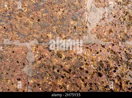 Weathered Laterite Stone Floor Surface of the Old Buddhist Temple in Thailand Stock Photo