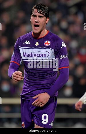 Florence, Italy. 21st Mar, 2021. Dusan Vlahovic (ACF Fiorentina) during ACF  Fiorentina vs AC Milan, Italian football Serie A match in Florence, Italy,  March 21 2021 Credit: Independent Photo Agency/Alamy Live News