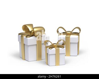 White gift boxes on a white background with clipping path. Cartoon style. 3D image Stock Photo