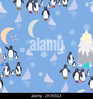 the penguins pattern around the christmas tree Stock Vector