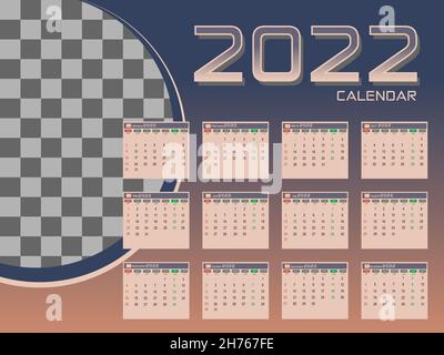 The latest calendar 2022, with trending colors 2022 Stock Vector