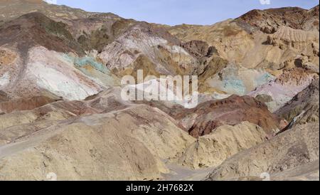 This image shows a panoramic of Artist's Palette vista point in Death Valley National Park. Stock Photo