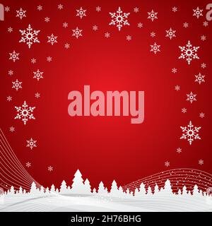 Merry christmas and new year red background. Vector template for greeting card, invitation or web banner Stock Vector