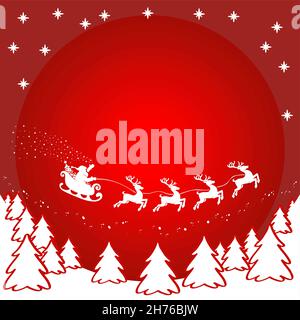 Christmas background with santa claus sleigh and reindeer. Vector template for greeting card Stock Vector