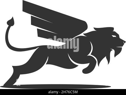 Winged lion jump Illustration Template Icon Brand Stock Vector