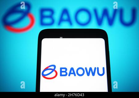 In this photo illustration, the China Baowu Steel Group logo is seen ...
