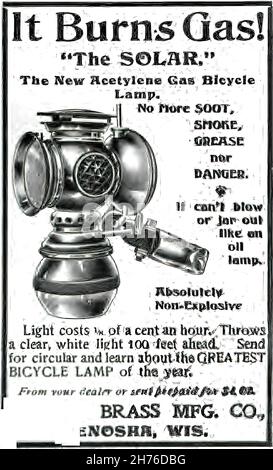 A 19th-century vintage black illustration of an old gas lamp advertisement  on a white background Stock Photo