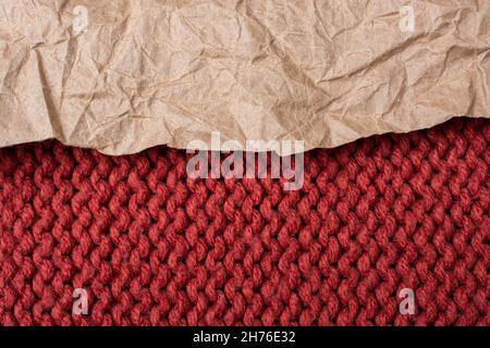 Fabric woven canvas texture with a wrinkled paper over it Stock Photo