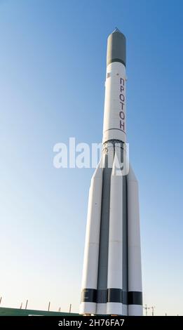 Life-size model of the rocket missile Proton, National Space Center , Astana, Nur-Sultan, Kazakhstan, Central Asia Stock Photo