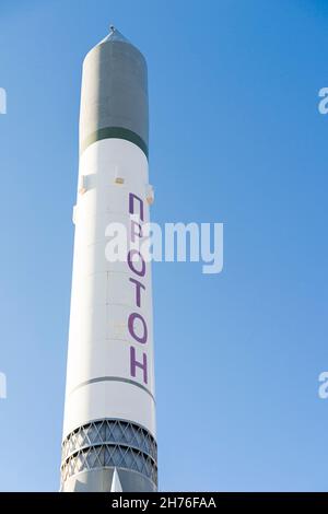 Life-size model of the rocket missile Proton, National Space Center , Astana, Nur-Sultan, Kazakhstan, Central Asia Stock Photo
