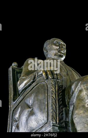 Sculpture of first President of Kazakhstan Nursultan Nazarbaev sitting in the chair, bronze, July 2021. The elbasy, ruler of Kazakhstan. Nur-Sultan Stock Photo