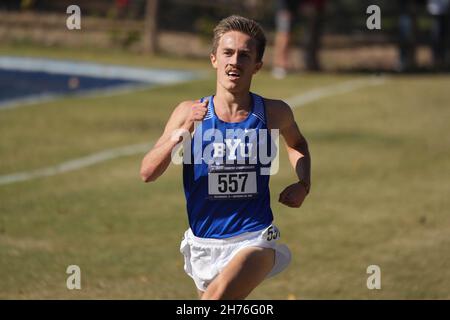 Conner Mantz of BYU wins the men's race in 28:33.1 during the NCAA cross country championships at Apalachee Regional Park, Saturday, Nov. 20, 2021, in Stock Photo