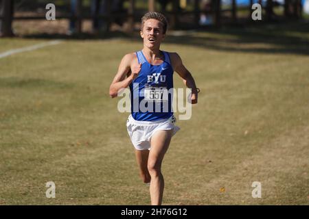 Conner Mantz of BYU wins the men's race in 28:33.1 during the NCAA cross country championships at Apalachee Regional Park, Saturday, Nov. 20, 2021, in Stock Photo