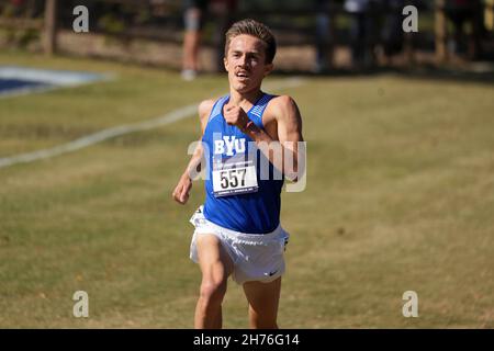 Conner Mantz of BYU wins the men's race in 28:33.1 during the NCAA cross country championships at Apalachee Regional Park, Saturday, Nov. 20, 2021, in Stock Photo