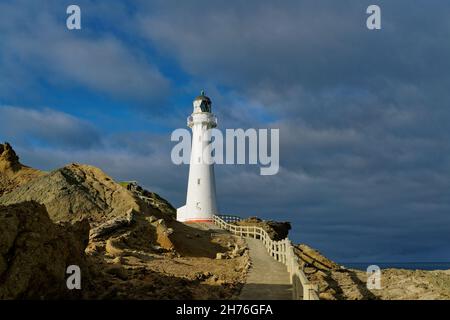 Castle Point, Wairarapa/New Zealand - November 6, 2021: Castle Point Lighthouse, the last of the “watched” lighthouses to be built in New Zealand. It