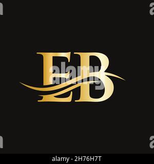 Swoosh Letter EB Logo Design for business and company identity. Water Wave EB Logo with modern trendy Stock Vector