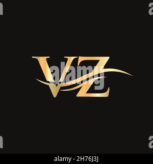 VZ V Z Swoosh Letter Logo Design with Modern Yellow Swoosh Curved Lines ...