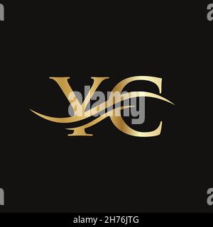 YC logo Design. Premium Letter YC Logo Design with water wave concept. Stock Vector