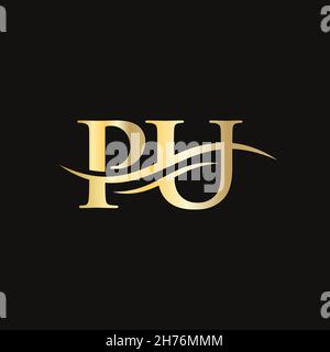 PU logo Design. Premium Letter PU Logo Design with water wave concept. Stock Vector