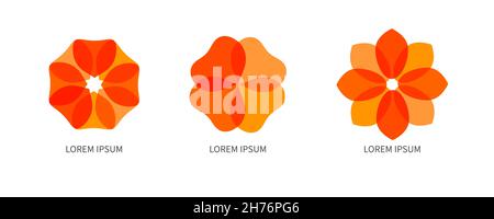 Set of geometric flowers. Logo for beauty salon, cosmetic brand. Abstract flower with petals. Vector design Stock Vector