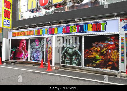 Outside the colourful Robot Restaurant located in Kabukicho in Shinjuku City, Tokyo. Robot restaurant is one of the most popular places in the area. Stock Photo