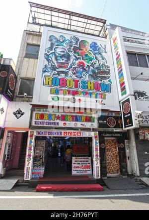 Outside the colourful Robot Restaurant located in Kabukicho in Shinjuku City, Tokyo. Robot restaurant is one of the most popular places in the area. Stock Photo