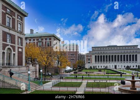 New York City, USA - November 15, 2021:  The center of the campus of Columbia University in Manhattan, looking south towards the Butler Library Buildi Stock Photo