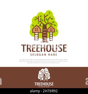Vector green tree house logo can be used for education, kids icon.symbol,template Stock Vector