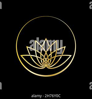 Abstract lotus flower logo design on a black background, vector illustration Stock Vector