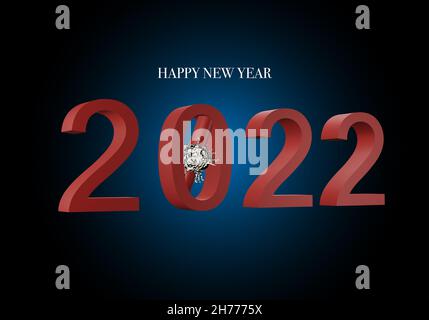 Happy new year 2022. Stop covid-19 sign. End of covid-19 pandemic. 3D rendering.