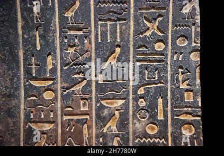 Heoroglyphic keystones of the vault of the tomb of Bakenrenef, circa 650 BC, 26th dynasty. Museum of Fine Arts of Lyon inv H1273. Bakenrenef was vizie Stock Photo