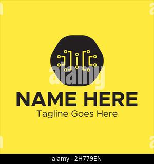 Black Color Circuit Logo.Digital Device Minimal Logo. Hexagon Shape Logo. Stock Vector