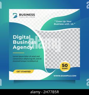 Square template design social media post and banner promotion for Digital Business Agency with modern green blue color Stock Vector