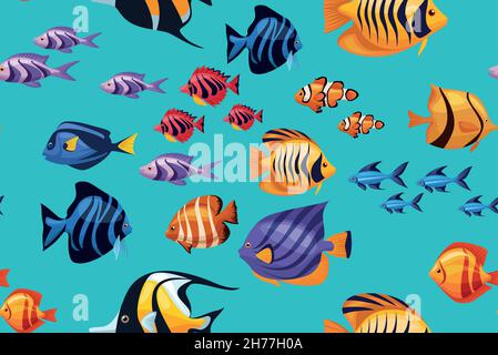 group of exotic fishes Stock Vector
