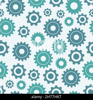 Seamless cogwheel pattern - factory background. Gear shapes in blue colors - vector design Stock Vector