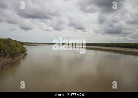 Cloudy sky over the Yellow River in Kakadu National Park during the rainy season, Northern Territory, Australia. Stock Photo