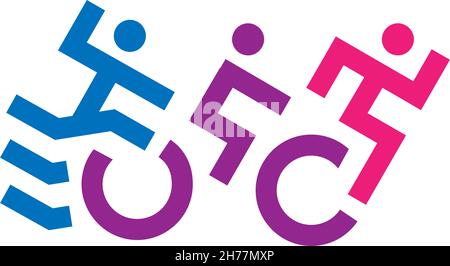 Triathlon logotype set. Swimming, running and bike symbols. Unique sport logo design template. Stock Vector
