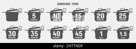 Preparation time icon set. Cook time signs. Vector symbols with pan. Stock Vector