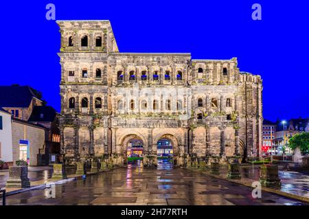 Trier, Germany. The Porta Nigra (Black Gate) Famous large Roman city gate. Stock Photo