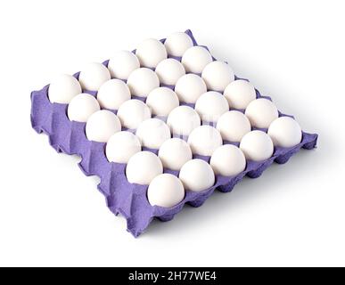 Eggs in paper tray isolated on white with clipping path Stock Photo