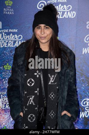LONDON, ENGLAND - NOVEMBER 18: Courtenay Semel attends the VIP Preview evening of Hyde Park Winter Wonderland at Hyde Park on 18th November 2021 in Lo Stock Photo