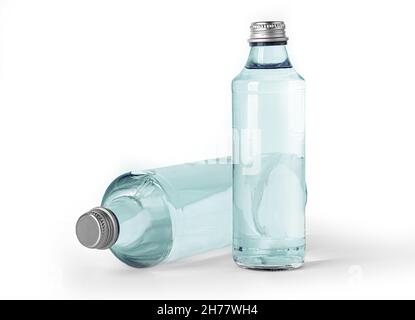 two glass wter bottles isolated on white background Stock Photo