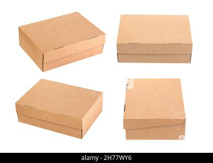 Set of Brown kraft paper box isolated on white Stock Photo