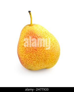 Ripe pear with stem isolated on white background with clipping path Stock Photo
