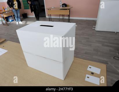 Sealed ballot box in the polling station on election day Stock Photo