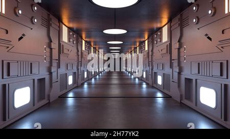 3d render. Futuristic corridor interior design Stock Photo