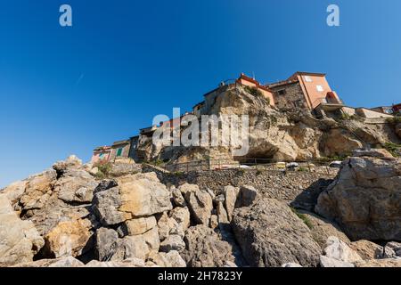 The ancient village of Tellaro on the cliffs of Liguria near Lerici and La Spezia. Italy, Europe Stock Photo